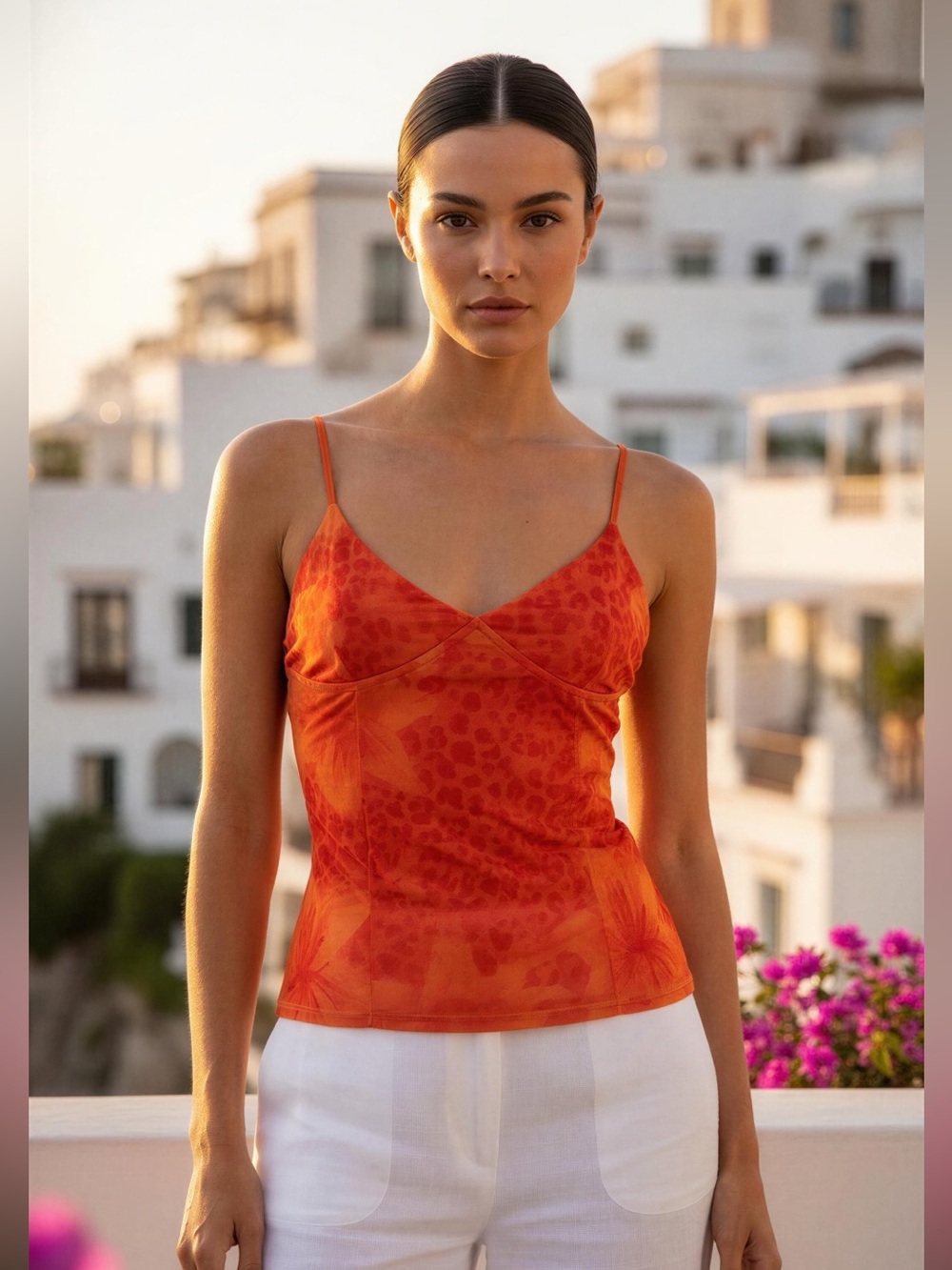 Women's Orange Floral Satin Cami Top Y2K coquette fairy